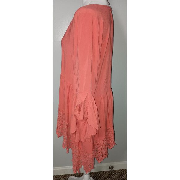CUPIO, Orange Lace Bell Sleeve Tunic with Lace Boarder, Size XL - Picture 2 of 8